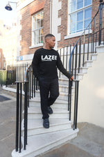 LAZEE Stealth Black Waffle Knit — front, on model