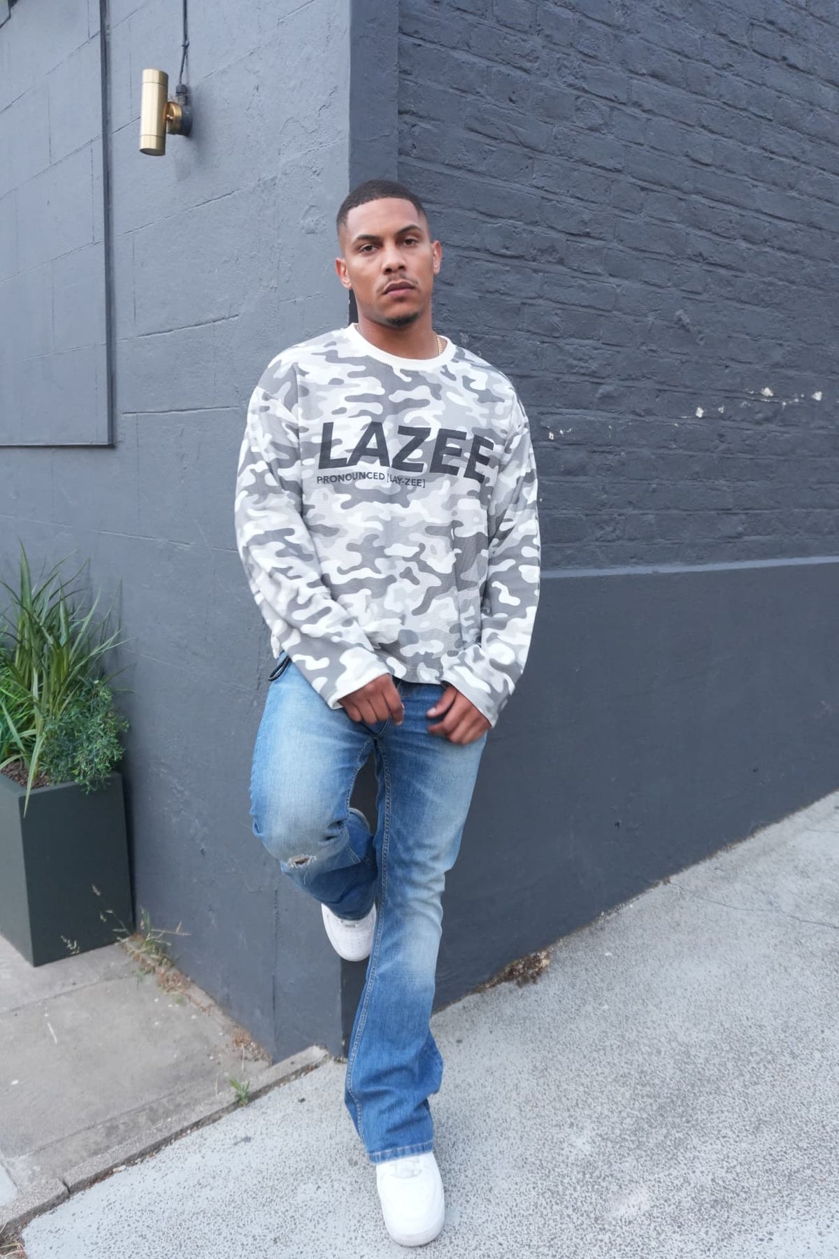 LAZEE Snow Camo Waffle Knit — on model