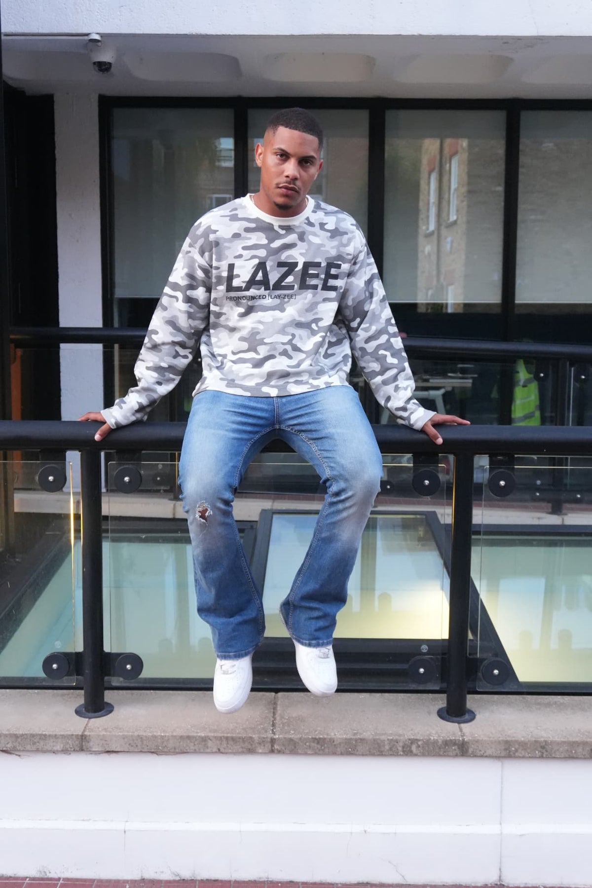 LAZEE Snow Camo Waffle Knit — on model