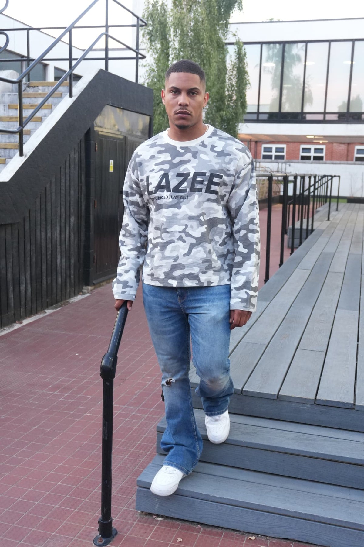 LAZEE Snow Camo Waffle Knit — on model